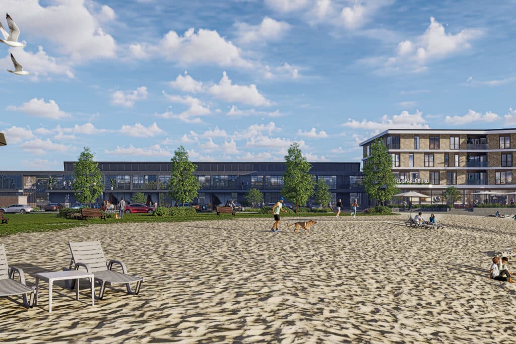 Weids uitzicht op strand en water vanuit Hotel Spakenburg 2
