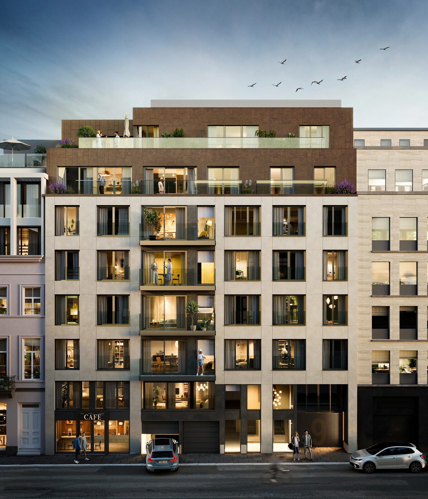 Estrea in Brussel: een gemengd project van Urbicoon met BEN-appartementen en commerciële ruimtes, ontworpen door CERAU architecten.